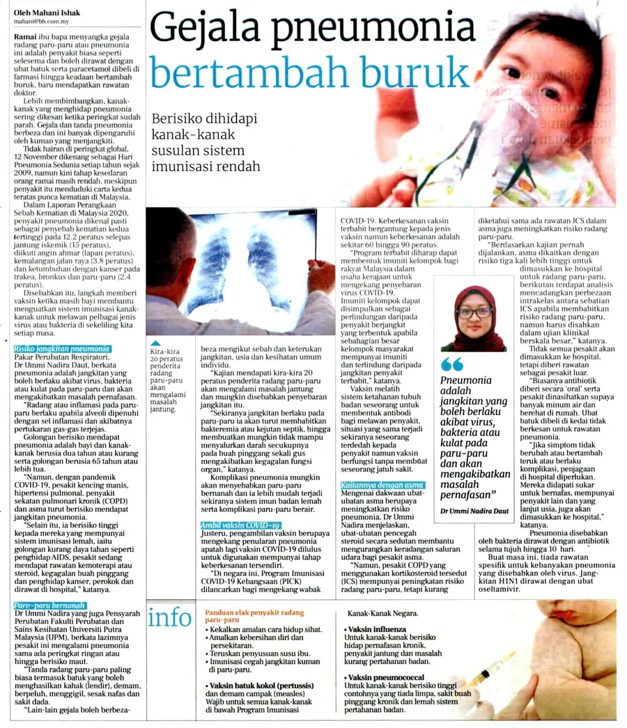 Keratan akhbar — bahaya jangkitan paru-paru