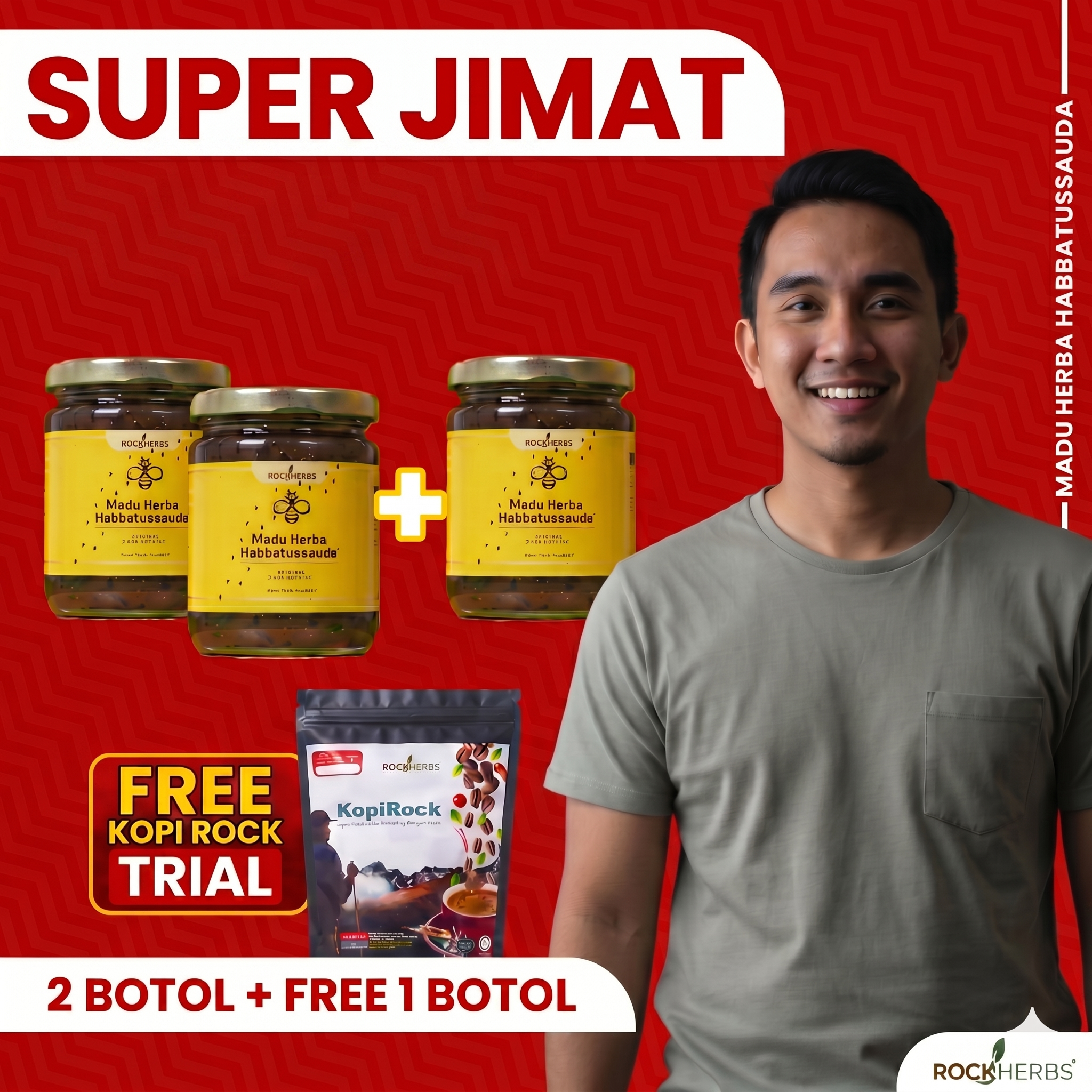 Pakej Beli 2 Botol Free 1 + Sudu Kayu + Kopi Herba Madu Habbatussauda Rockherbs
